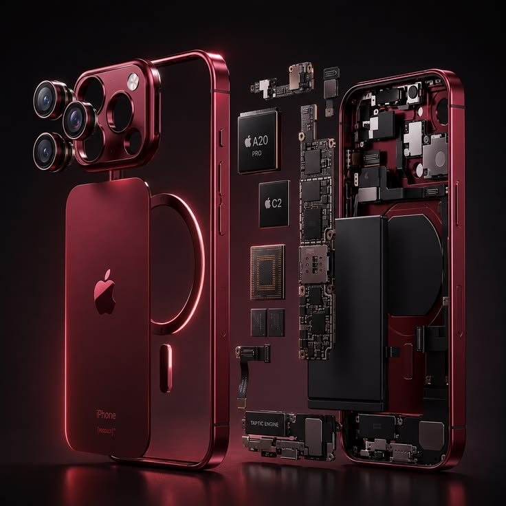 Exploded view of a smartphone showing its internal parts